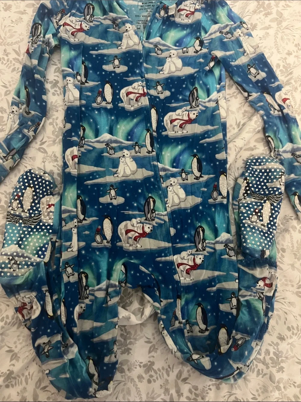 Free Birdies Blue Polar Animal Print Kids Footed One-Piece Pajamas